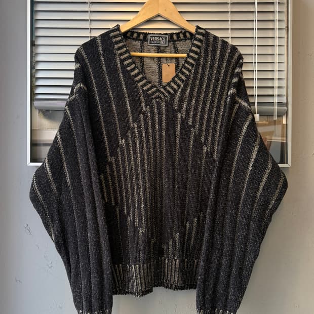 VERSACE V-neck cable knit