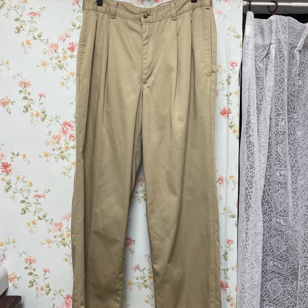 카키 베이지 와이드 치노 팬츠