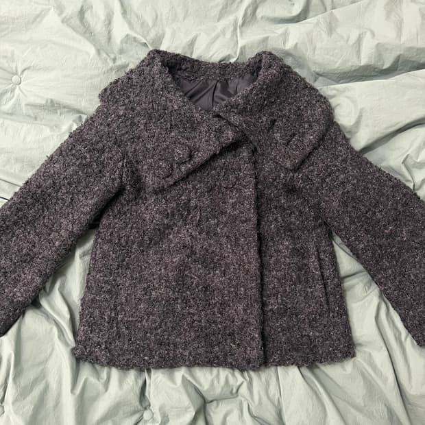 모리걸 갸루 데일리 빈티지 차콜 케이프숏 부클 자켓 코트