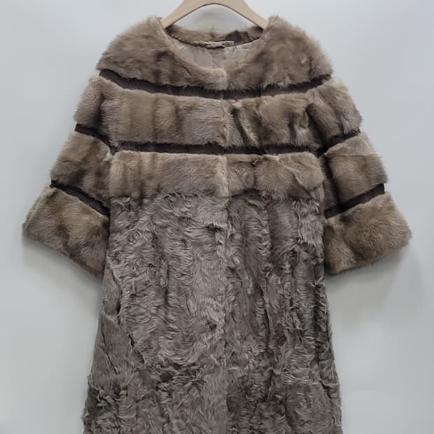 천연 밍크 하프 코트 / 여 M 그레이 브라운
