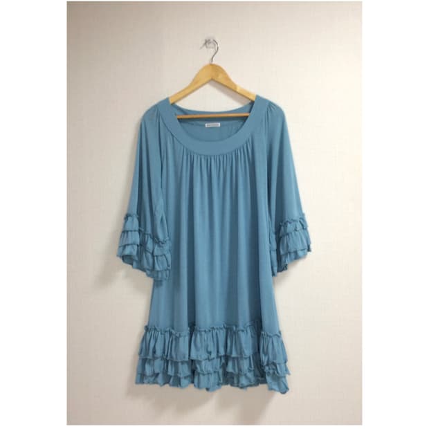 빈티지 블루 겹프릴 셔링 원피스 튜닉