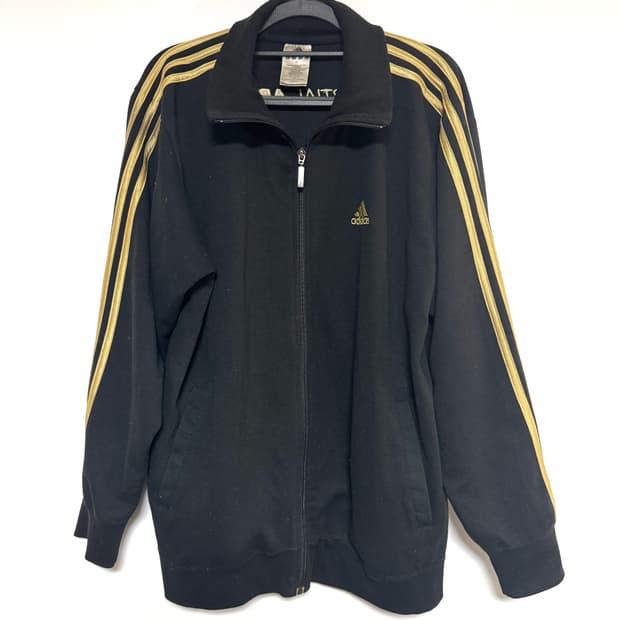 아디다스 블랙/골드 삼선 집업 XL
