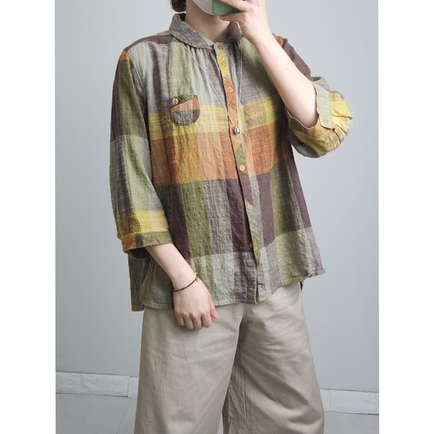 내추럴 체크 블라우스