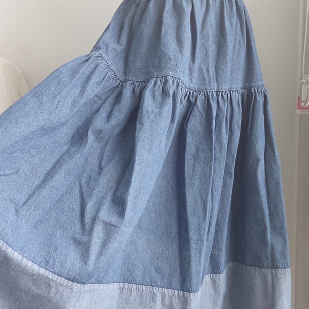 [빈티지] 청 데님 캉캉 미디 스커트