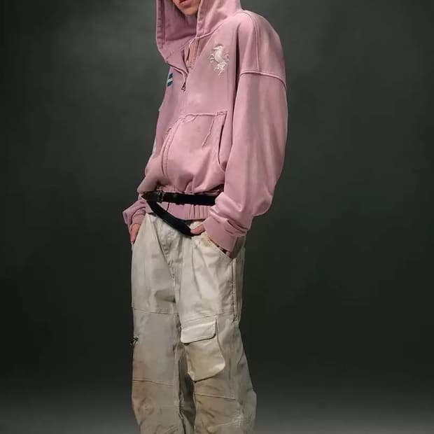 빈티지 워시 핑크 후드집업