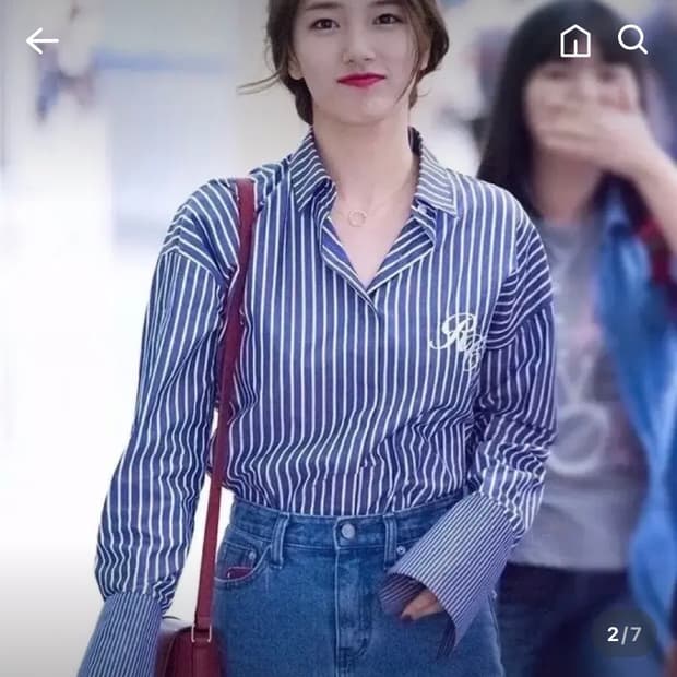 렉토 자수로고 와이드 커프 스트라이프 셔츠 