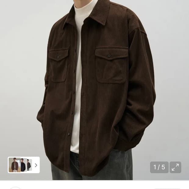 (새상품)(XL) 드로우핏 오버사이즈 코듀로이 알렉스 셔츠 BROWN