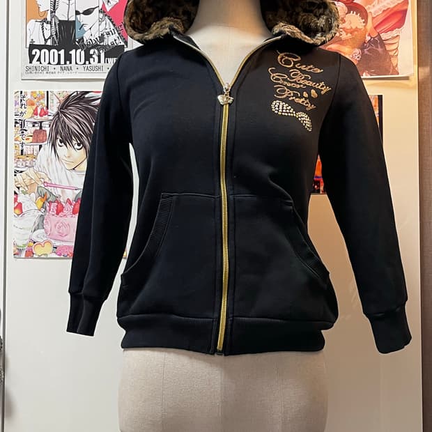 y2k 고양이 귀 호피 퍼 후드 집업