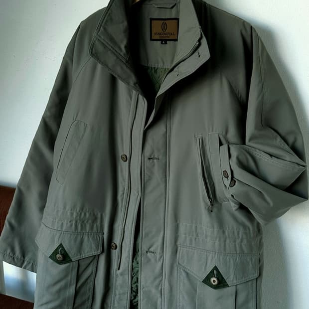 Peach skin padded mil mid coat