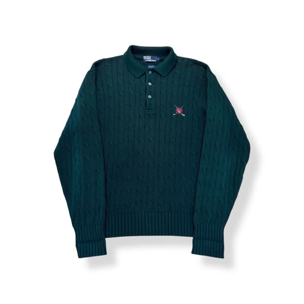 100 폴로 랄프로렌 방패로고 꽈배기 카라 니트