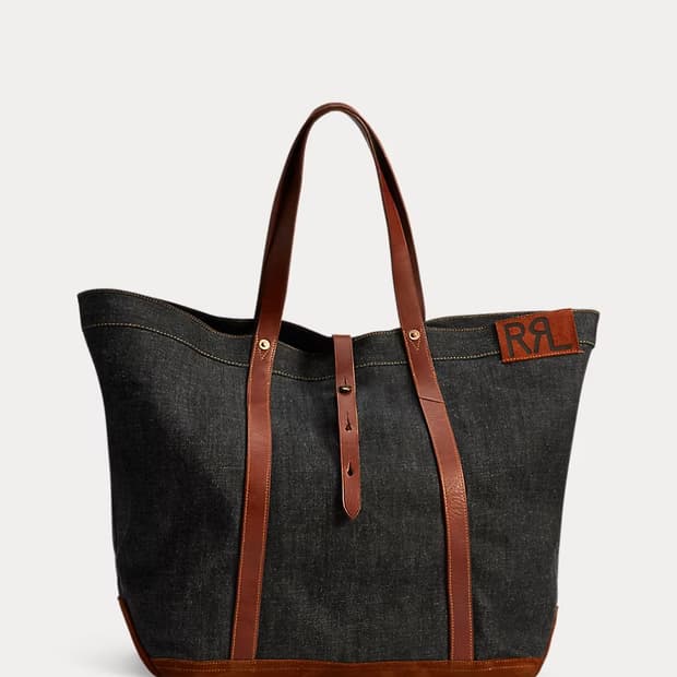 RRL 레더 트림 데님 토트백