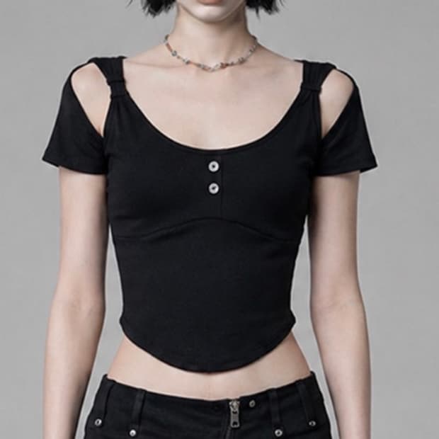 에트오소메 Layered Buckle Line Top (Black)