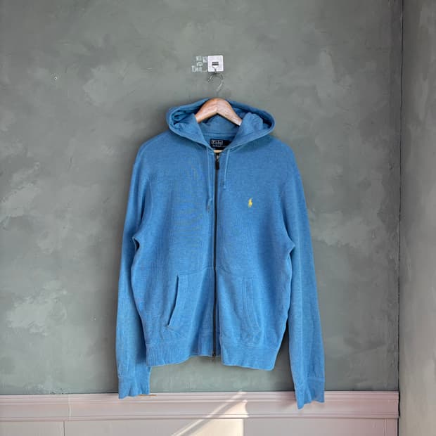 폴로 랄프로렌 코튼 니트 후드집업 스카이블루