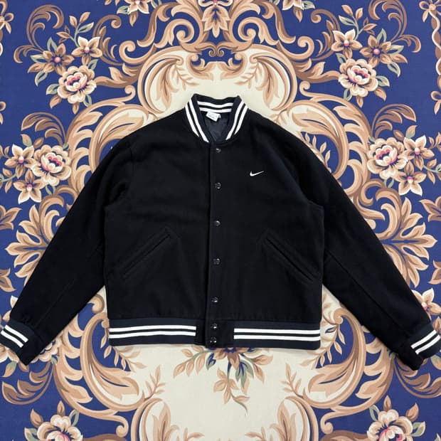 (L)나이키 Nike 어센틱 울 바시티 자켓(블랙,검흰)