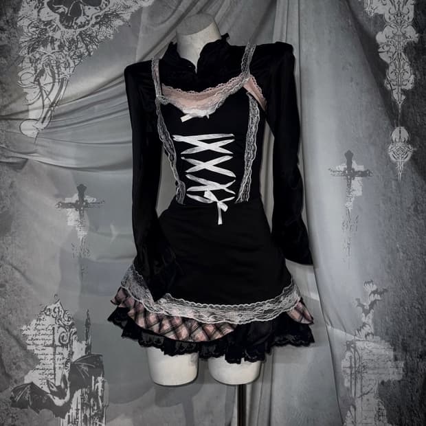 핑크 글리터체크 무채색 히메 코디세트 