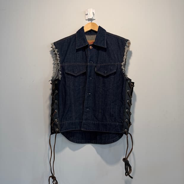 Leather kadoya denim vest