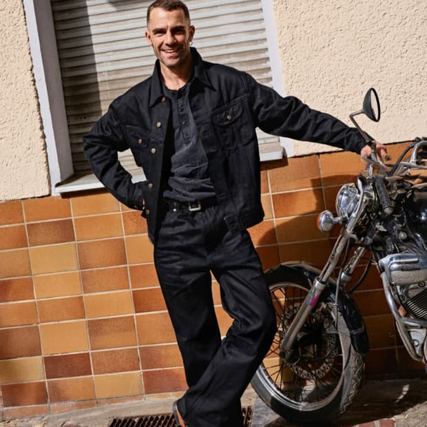 아웃스탠딩 50S 라이더스 셀비지 블랙 데님 청바지