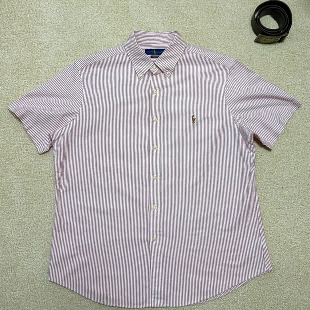 100-105) 폴로 랄프로렌 옥스포드 스트라이프 반팔 셔츠 핑크