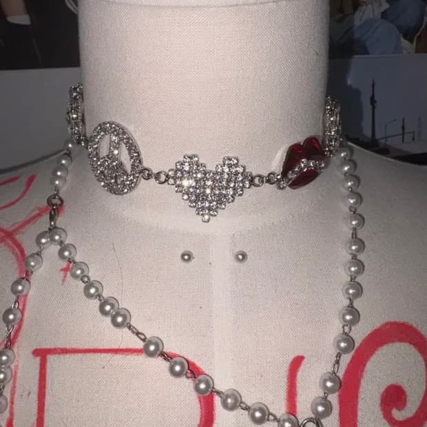 빈티지 펑크 y2k 큐빅 보석 갸루 초커 목걸이 팝걸