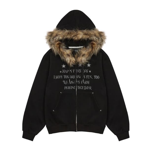러브이즈트루 FS LETTER HOOD ZIPUP(BLACK)
