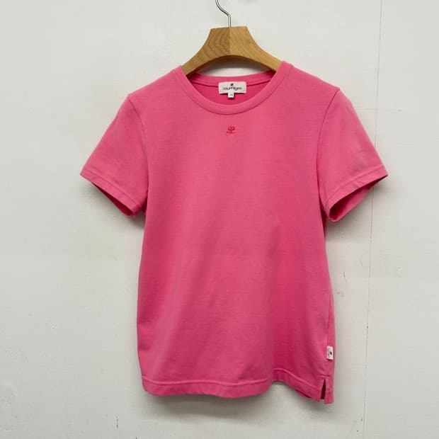 빈티지 꾸레쥬 로고 핑크 티셔츠