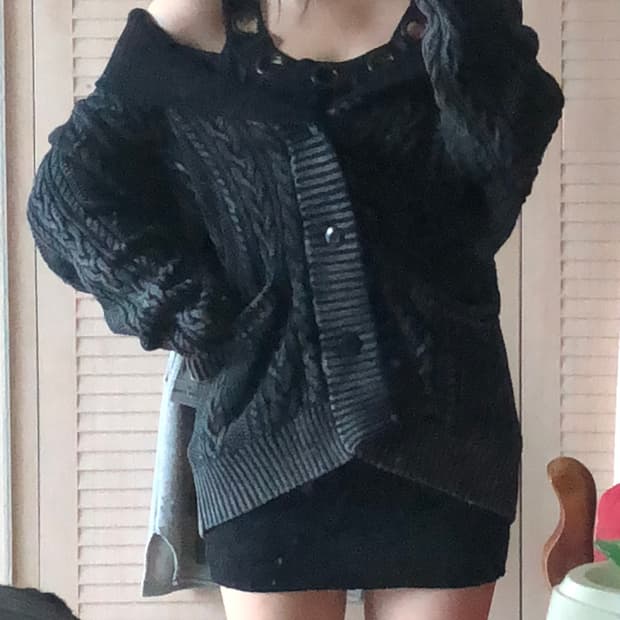 빈티지 오버핏 워싱 차콜 가디건