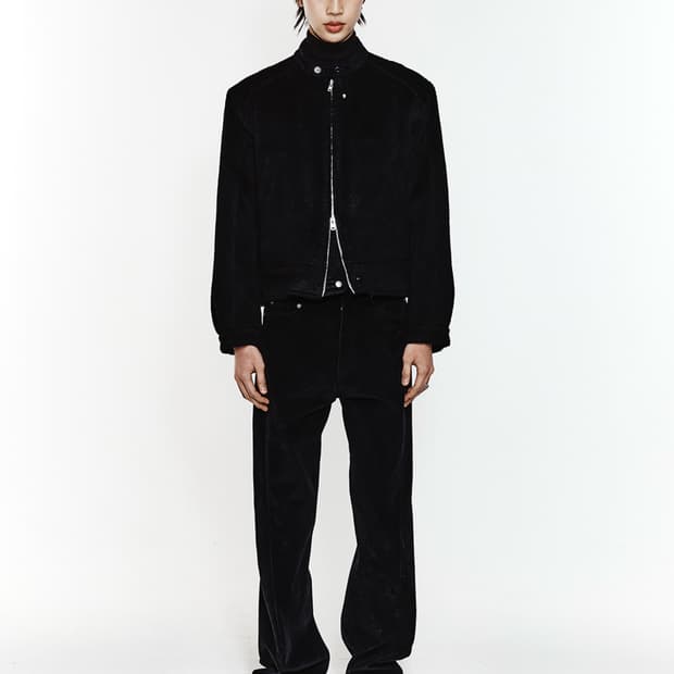 알렌느 3D 패디드 알파카 바이커 자켓 블랙