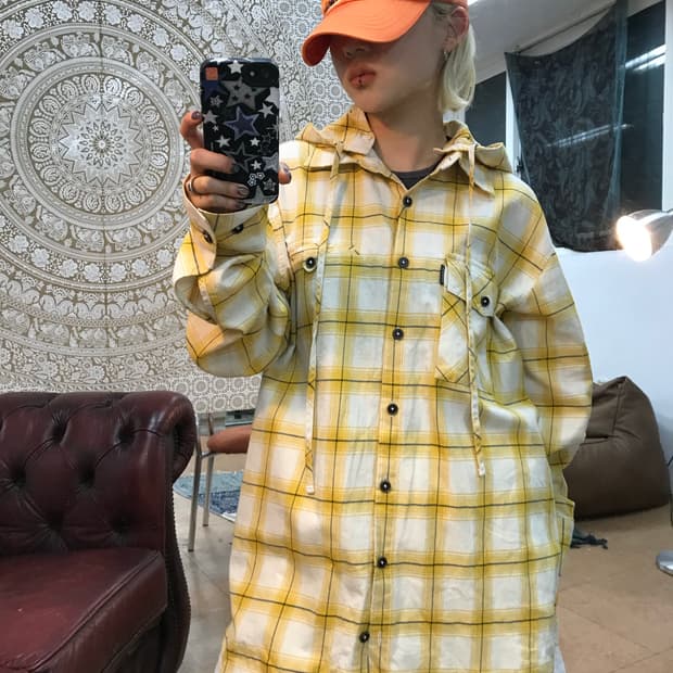 스컬프터 후드 체크 셔츠