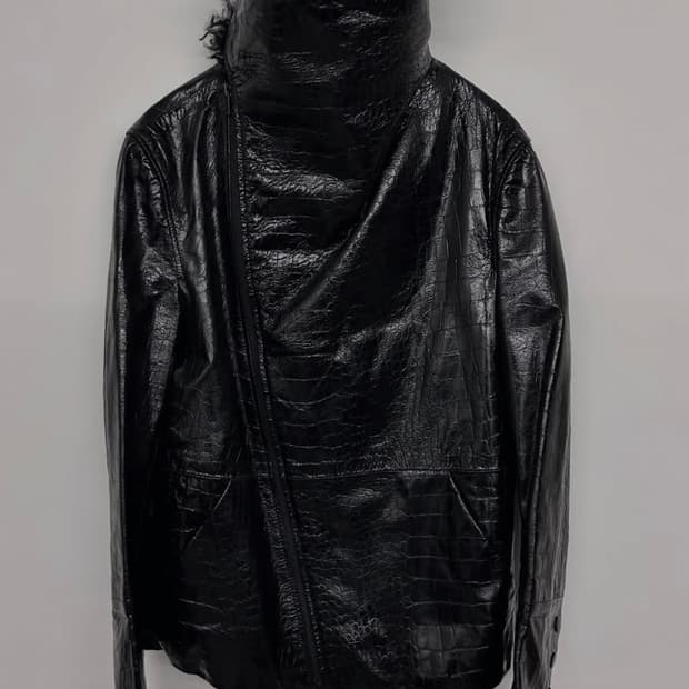 206homme 사선 하이넥 레더 퍼트리밍 자켓