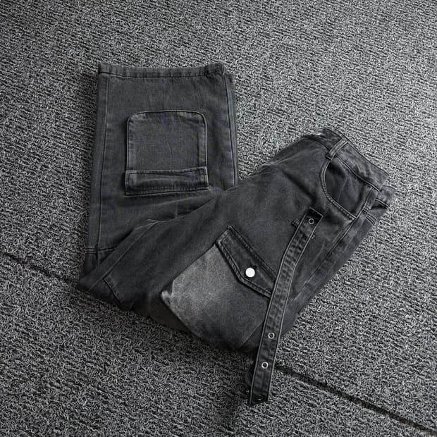 빈티지 아카이브 멀티 디테일 와이드 카고 데님 팬츠 4063