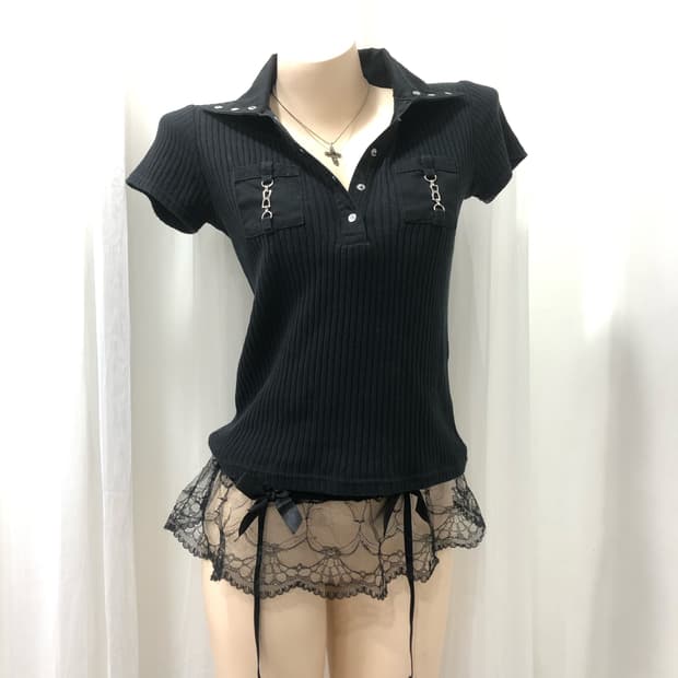 black y2k pocket detail collar half tee