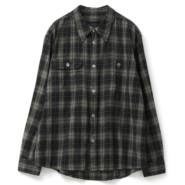 [3] 해칭룸 2PK 셔츠 롱 오버 다이드 체크 다크 카키