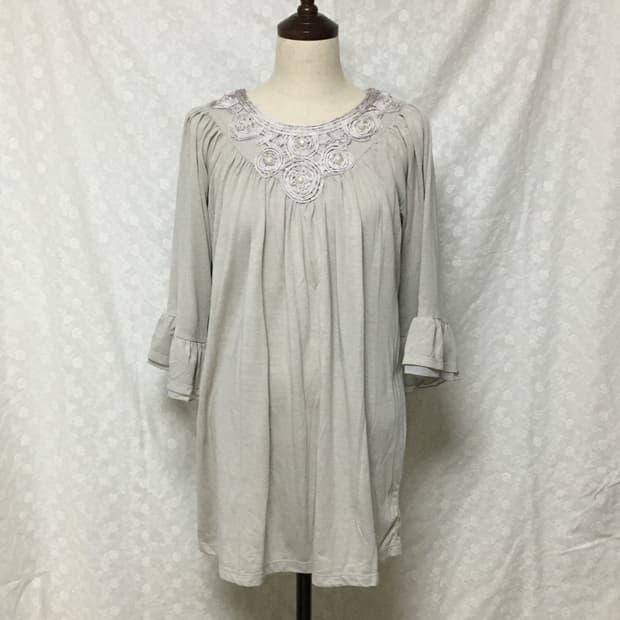 빈티지 플로럴 자수 레이스 넥 프릴 원피스 티