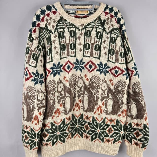 [무료배송] 다람쥐 크리스마스 노르딕 양모 울100 일본 스웨터 니트