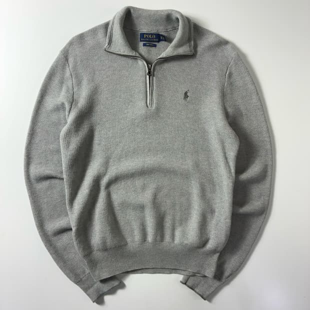 Polo  폴로 랄프로렌 자수 피마코튼 그레이 반집업 니트