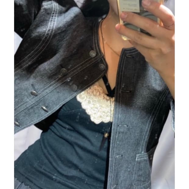 크루빈티지 투버튼 흑청 데님 자켓