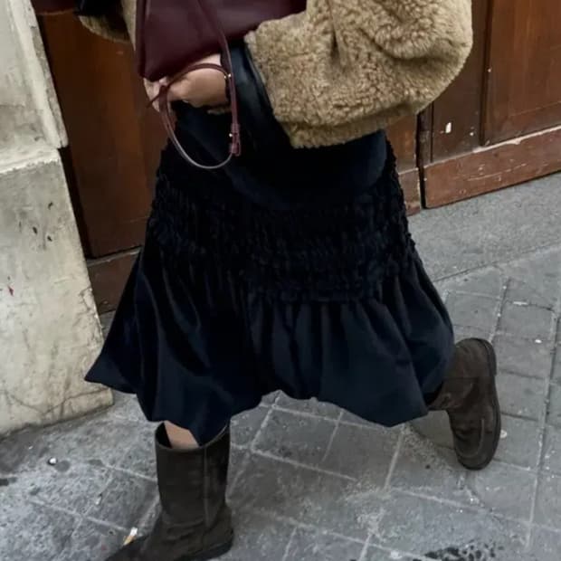 Ethos 에토스 벨벳 리플 스커트 블랙 