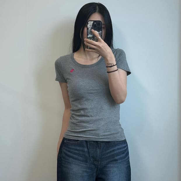 아베크롬비 산양로고 그레이 반팔 티셔츠