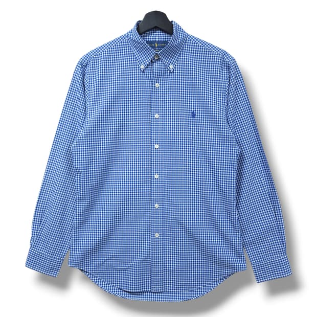 [M] 폴로 블루 깅엄체크 슬림핏 코튼 긴팔셔츠