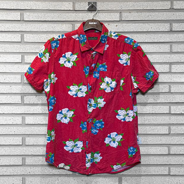 VINTAGE 하와이안 셔츠 플라워 프린팅 디테일 레드