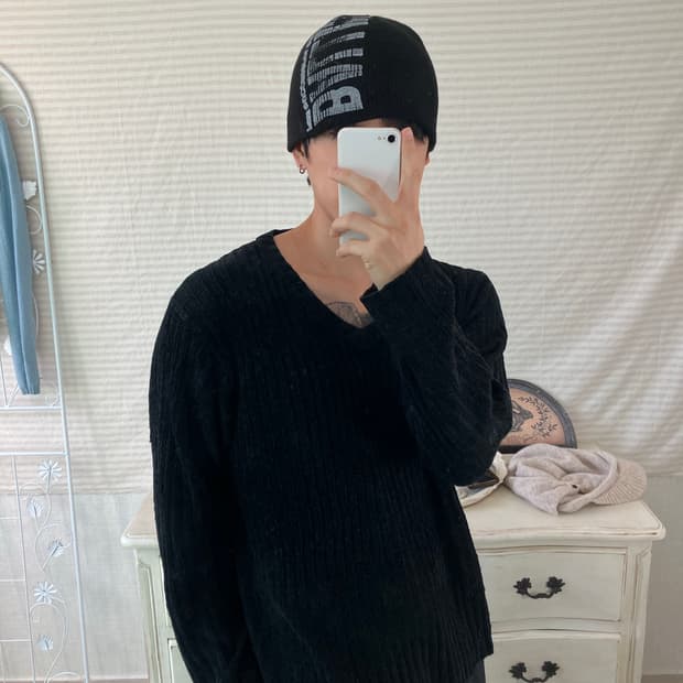 빈티지 블랙 V넥 니트 749 y2k 스트릿 갸루 펑키 일본빈티지