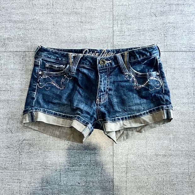 일본빈티지 Oyiyin 핀터깔y2k 보헤미안 웨스턴데님숏팬츠