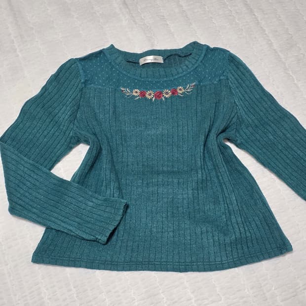 그린 모리걸 로즈 골지니트블라우스