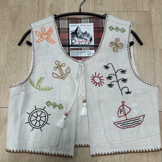 펜필드 자수 린넨 베스트 S