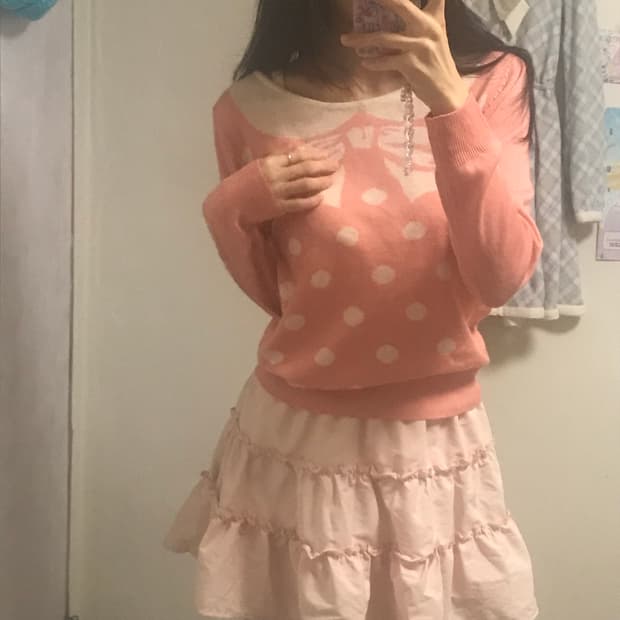 빈티지 리본 도트 니트 긴팔 티셔츠 히메갸루 라떼갸루 로걀 리즈리사깔