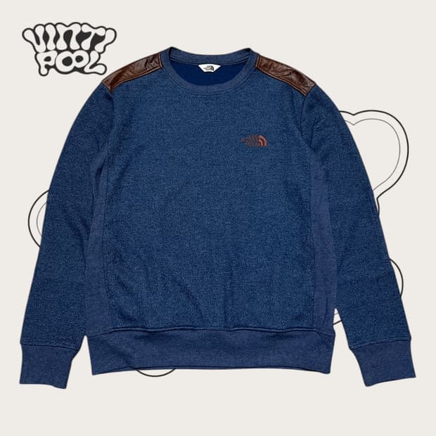 노스페이스 자수로고 니트 맨투맨 M95 네이비