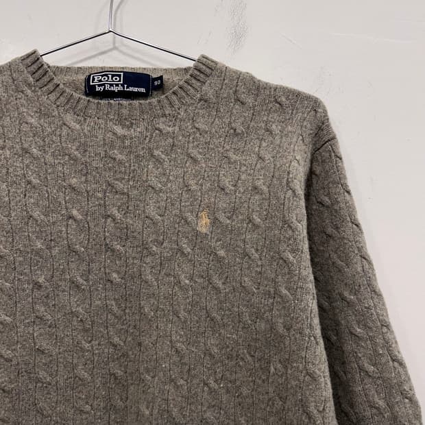 폴로 랄프로렌 램스울 스몰포니 크롭 꽈배기니트