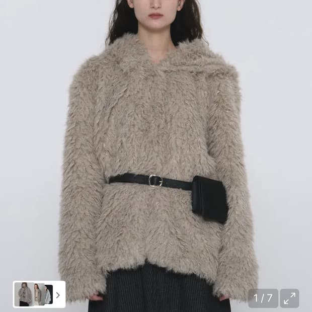 컬리 부클 헤비 에코 소프트 퍼 하프 후드 코트