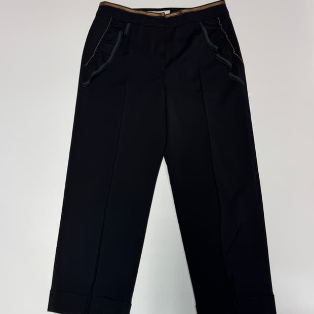 여성 오즈세컨 레이스 러플 슬랙스 팬츠 블랙