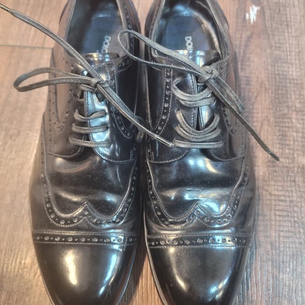 돌체앤가바나 블랙 레더 남성용 윙팁 구두 6.5